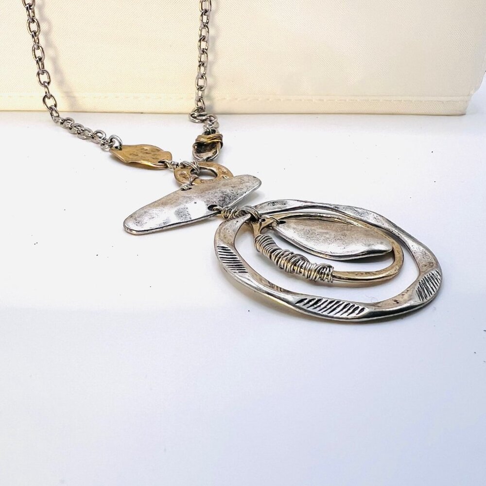 Joan Vass New York Necklace-NWT-Silver/Gold Rustic Mix-Casual-Versatile-V Neck - Picture 10 of 14